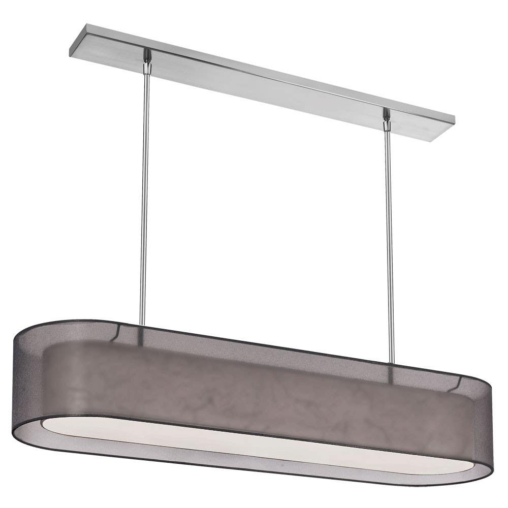 Dainolite MEL448 4 Light Oval Pendant, Shade w/in a Shade, Satin Chrome, Outside Shade Black Laminated Organza, Inside Shade White Fabric