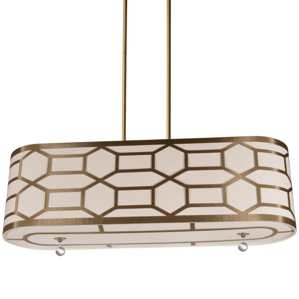 Dainolite PEM-344HP 4 Light Horizontal Pendant w/ Geometric Laminated Trim, Polished Chrome Finish