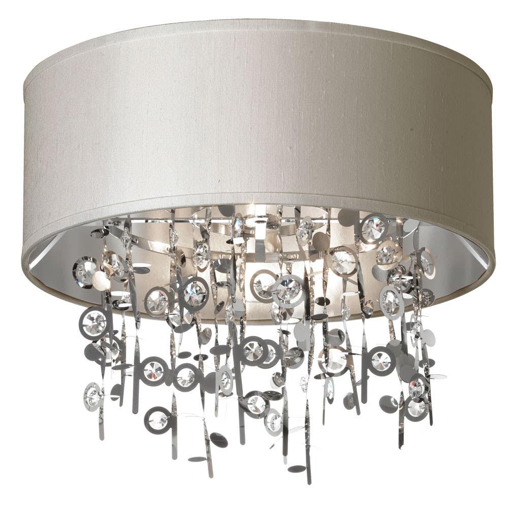 Dainolite PIC164FH 4 Light Crystal Semi Flush Fixture, Polished Chrome Finish, Silver Shade