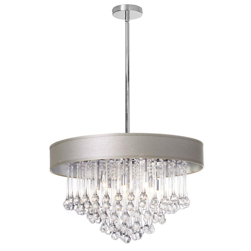 Dainolite TAM-238 8 Light Chandelier w/ Glass Droplets, Polished Chrome Finish