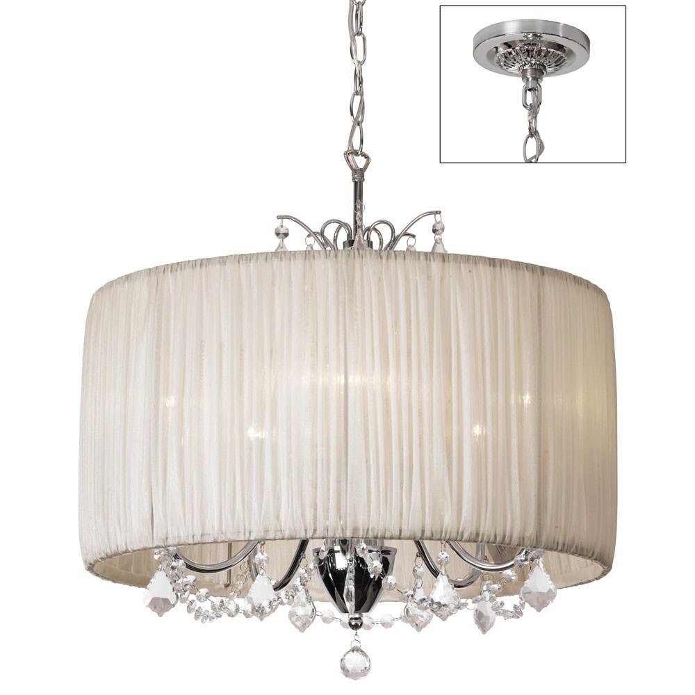 Dainolite VIC 5 Light Crystal Chandelier, Polished Chrome Finish, Silver Organza Shade
