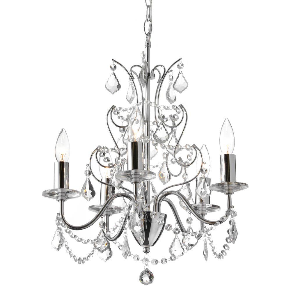 Dainolite VNA 5 Light Crystal Chandelier, Polished Chrome Finish