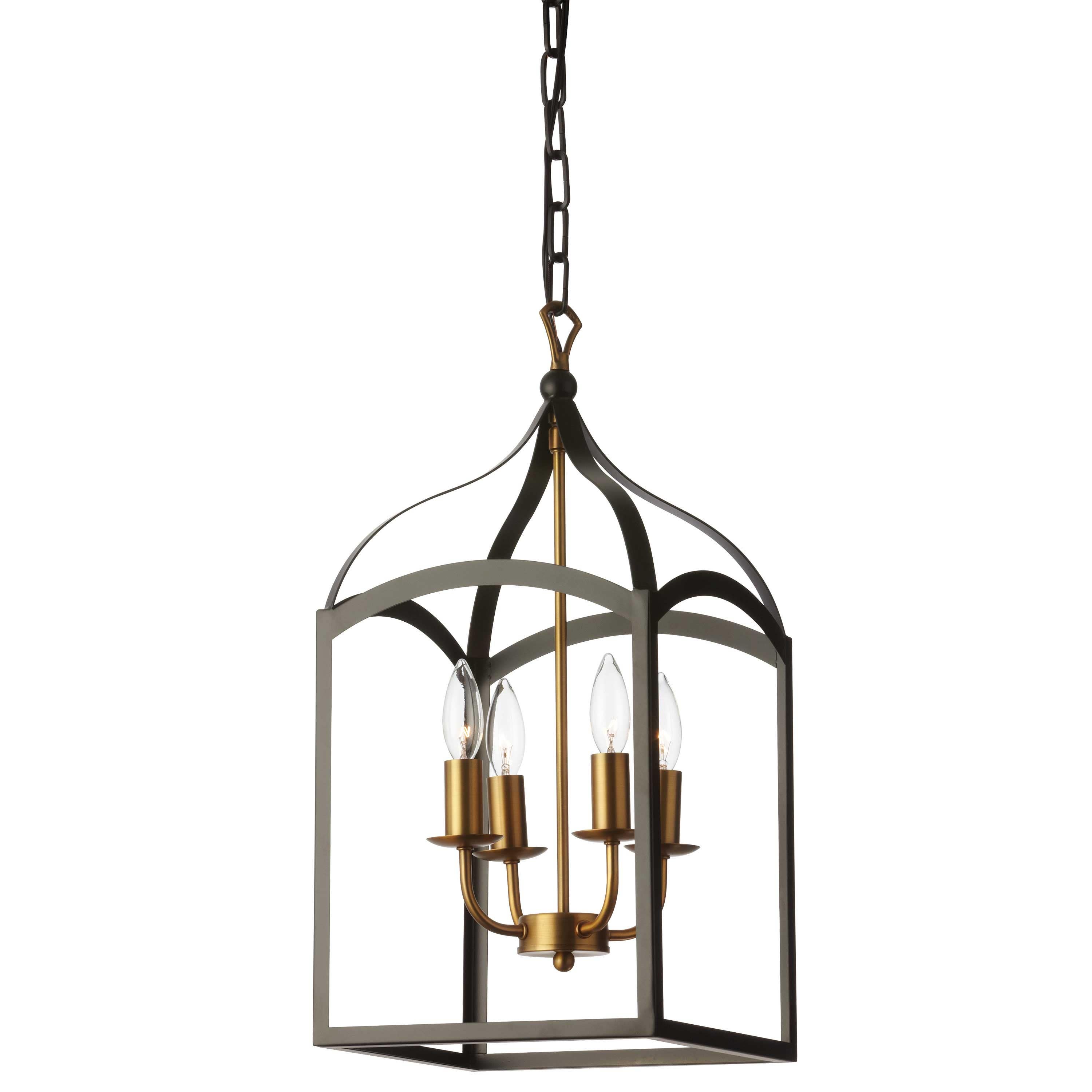 Dainolite WIN 4 Light Chandelier Lantern, Matte Black with Vintage Bronze Accent