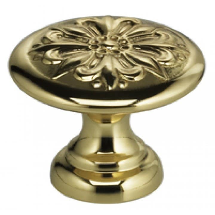 Omnia 7105 Ornate Cabinet Knob - Solid Brass