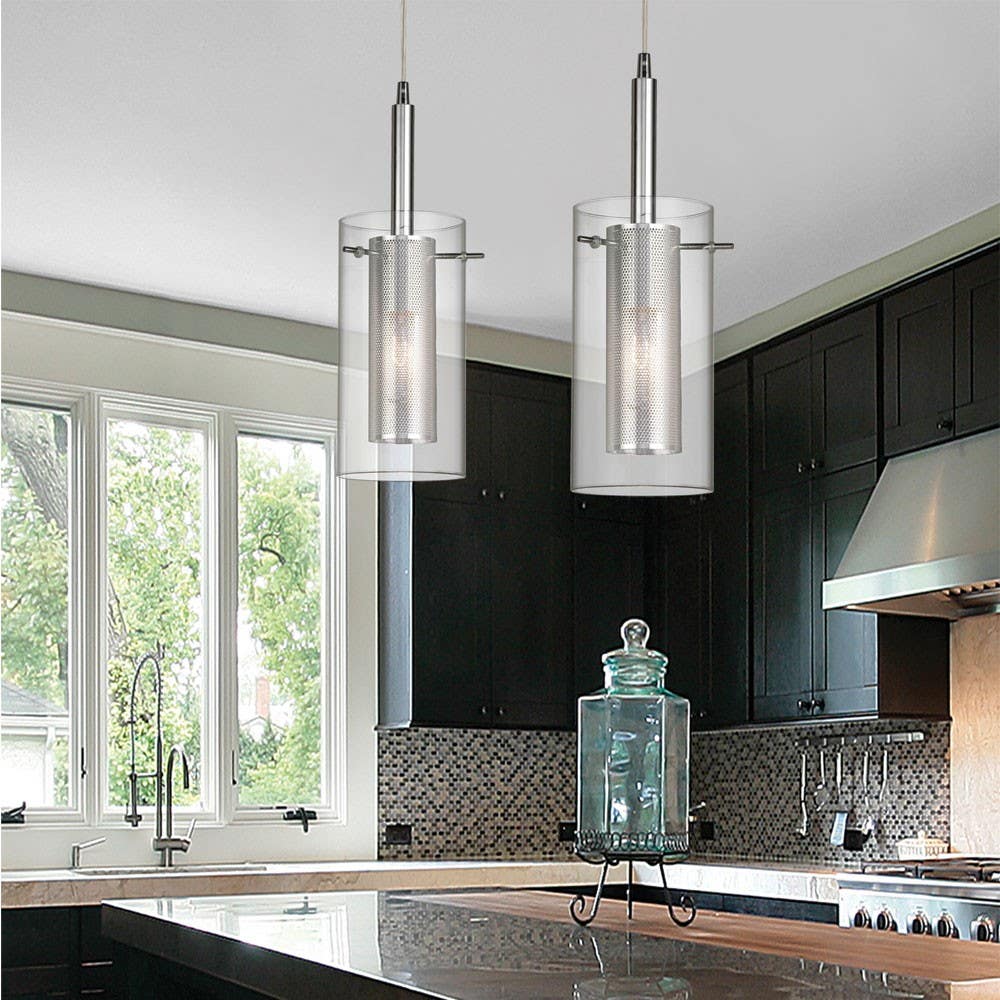 Dainolite 30963 3 Light Horizontal Pendant, Clear Glass & Steel Mesh