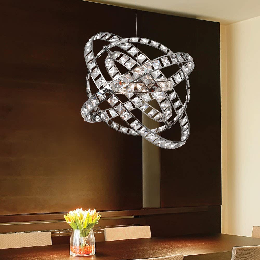 Dainolite CAS 3 Light Horizontal Crystal Pendant, Polished Chrome, Optical Crystal