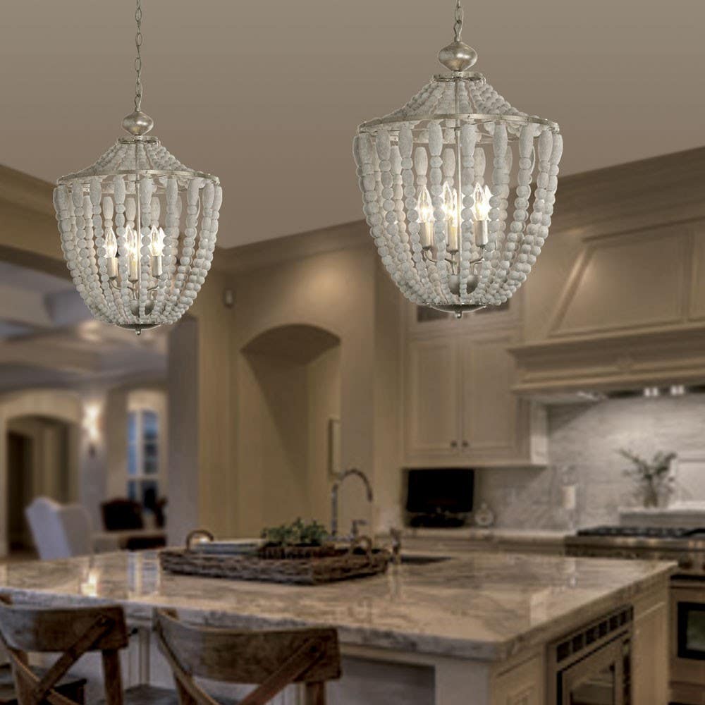 Dainolite LAU 5 OR 6 Light Chandelier, White Washed Wood w/ Palladium Gold Trim