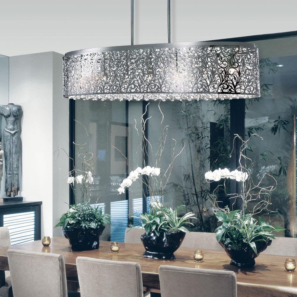 Dainolite SIE 7 Light Crystal Oval Chandelier w/ FlORal Pattern