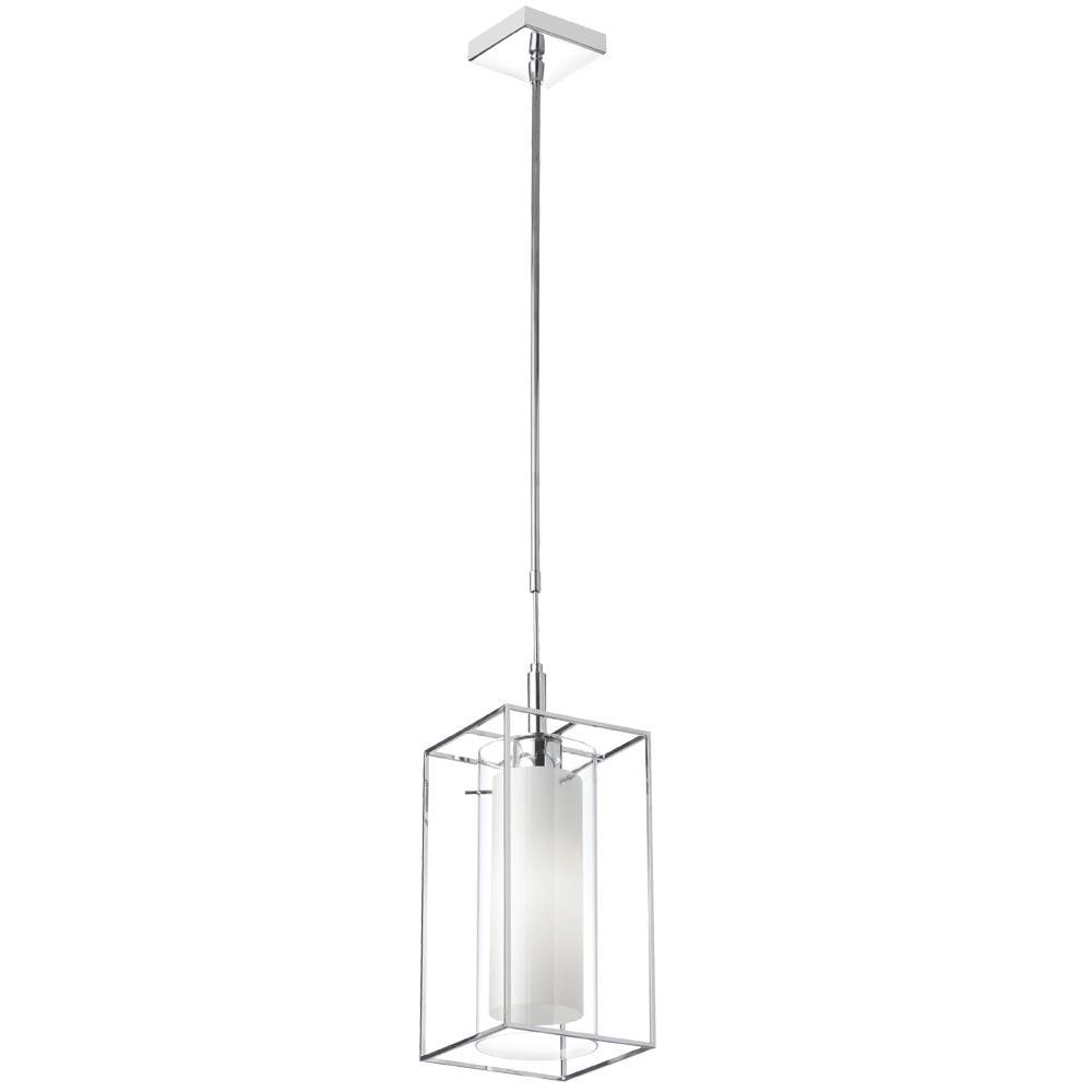 Dainolite CBE 1 Light Pendant, Frosted Glass Inside, Rectangular Metal Frame