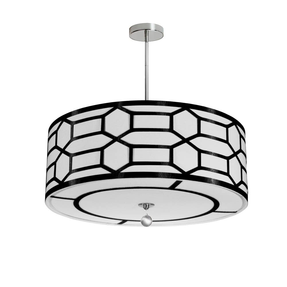Dainolite PEM 4 Light Pendant w/ Geometric Laminated Trim, Polished Chrome Finish