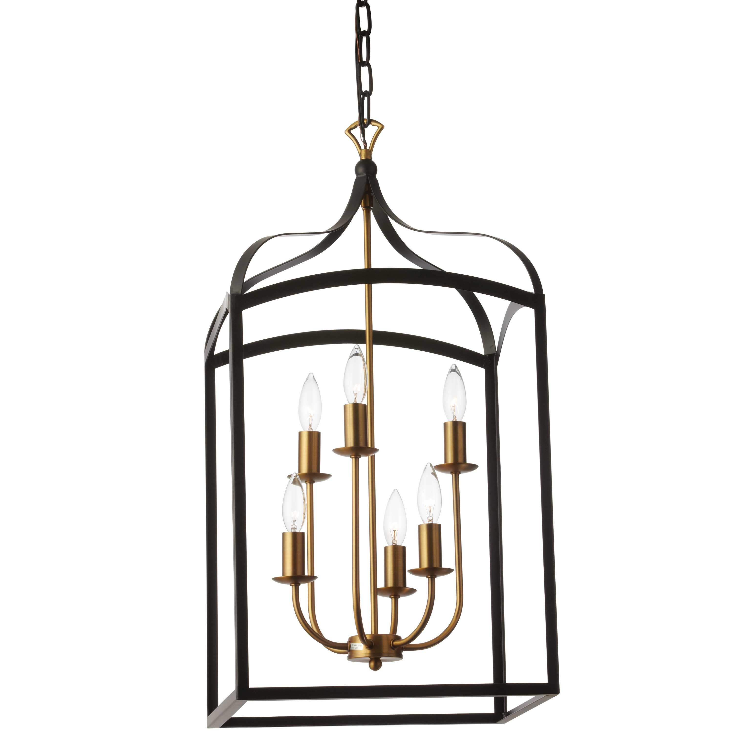 Dainolite WIN 4 Light Chandelier Lantern, Matte Black w/ Vintage Bronze Accent