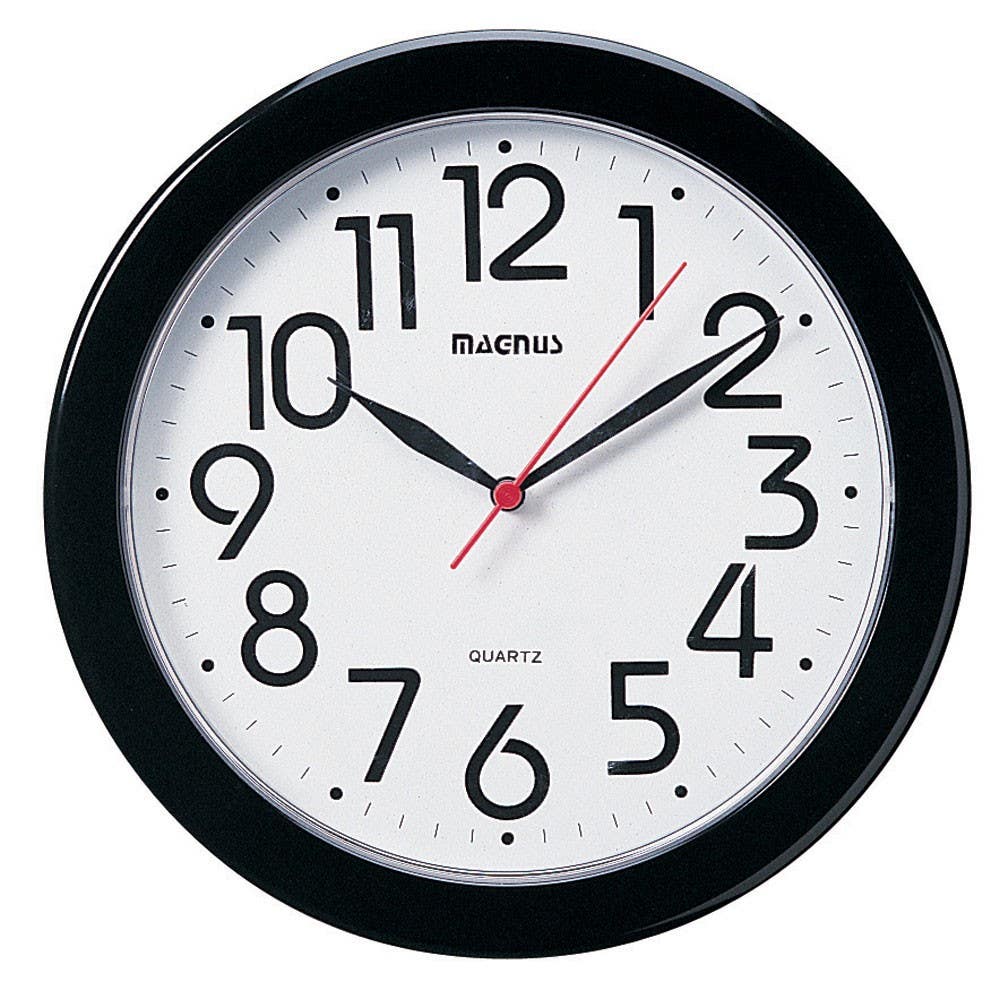 Dainolite 24103 10" Round Wall Clock, Black, Plastic Face
