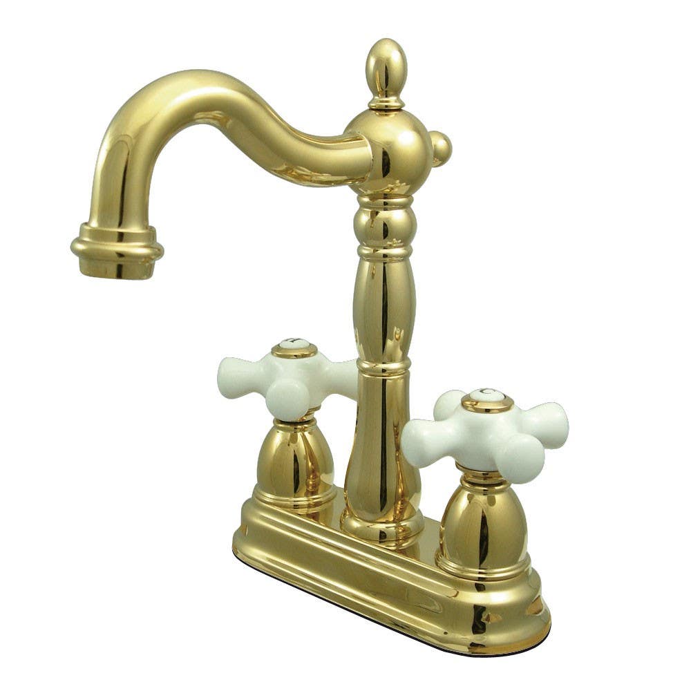 Kingston Brass KB149 Heritage Two Handle 4" Centerset Bar Faucet w/out Pop-Up Rod & porcelain cross handles