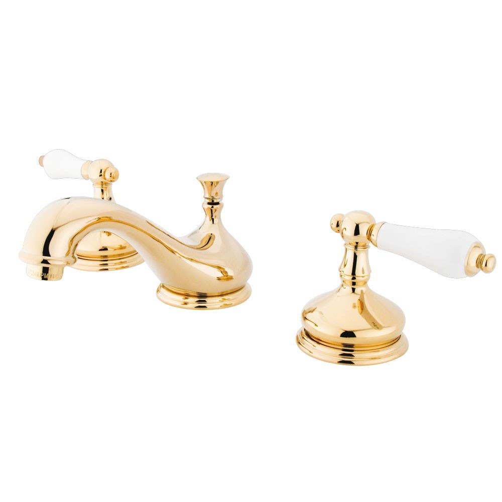 Kingston Brass KS116 Heritage Two Handle 8" to 16" Widespread Lavatory Faucet w/ Brass Pop-up & porcelain lever handles