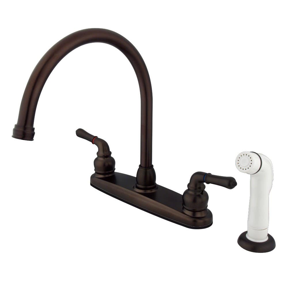 Kingston Brass KB79 Magellan Double Handle Goose Neck Kitchen Faucet w/ White Side Sprayer