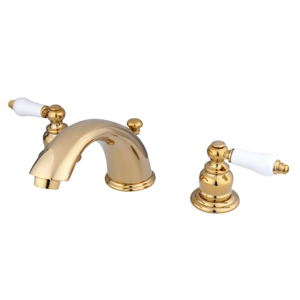 Kingston Brass KB96 Magellan Two Handle 4" to 8" Mini Widespread Lavatory Faucet w/ Retail Pop-up &PL porcelain lever handles