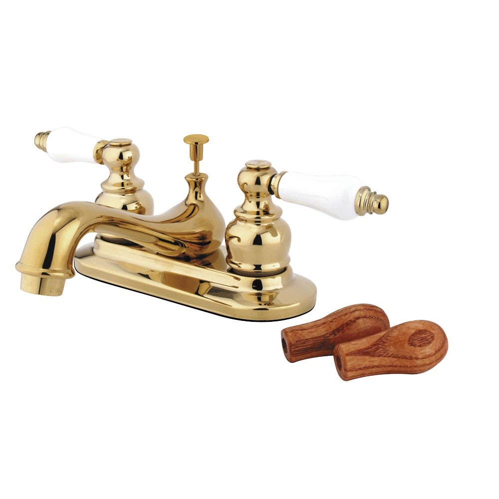 Kingston Brass GKB60 Water Saving Restoration Centerset Lavatory Faucet w/ Ceramic & Oak Handles