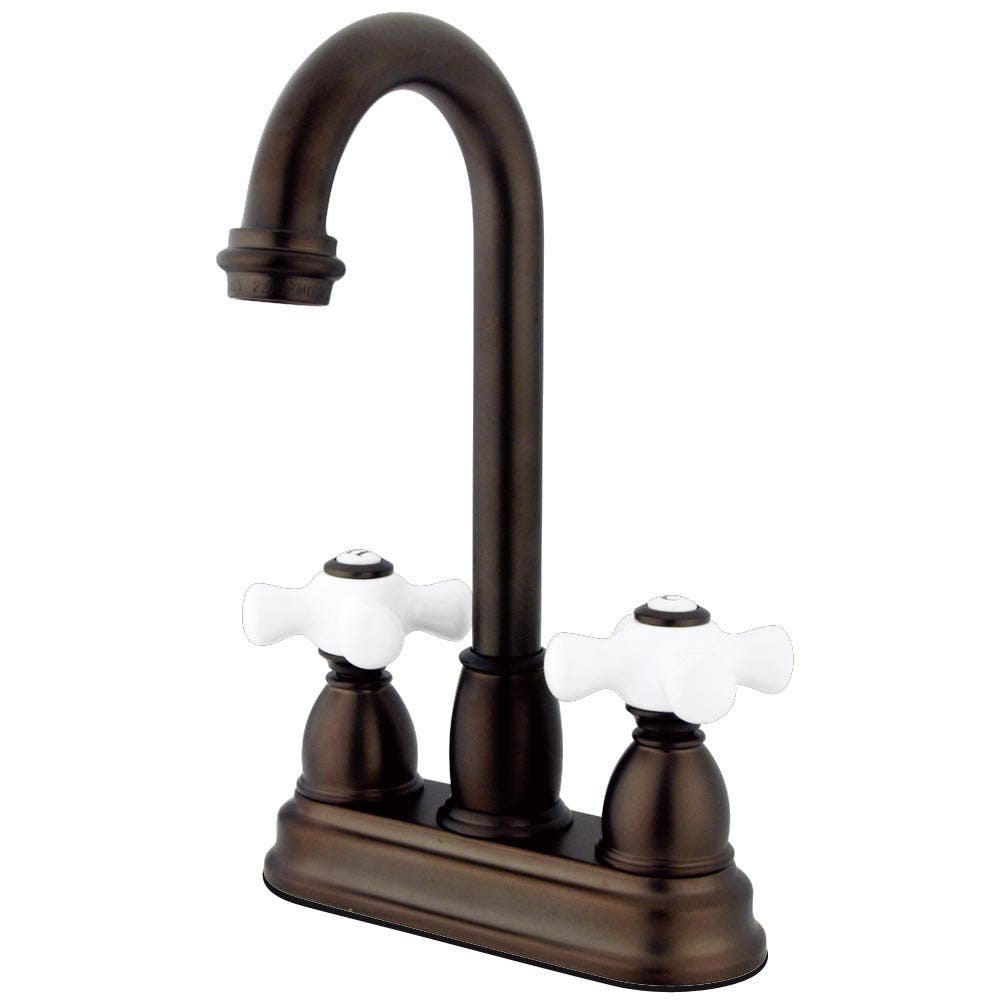 Kingston Brass KB349 Restoration Two Handle 4" Centerset Bar Faucet w/ porcelain cross handles