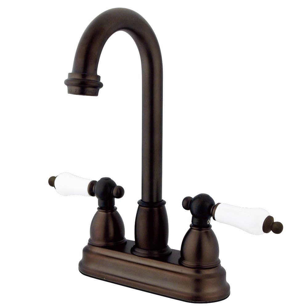 Kingston Brass KB349 Restoration Two Handle 4" Centerset Bar Faucet w/ PL porcelain lever handles
