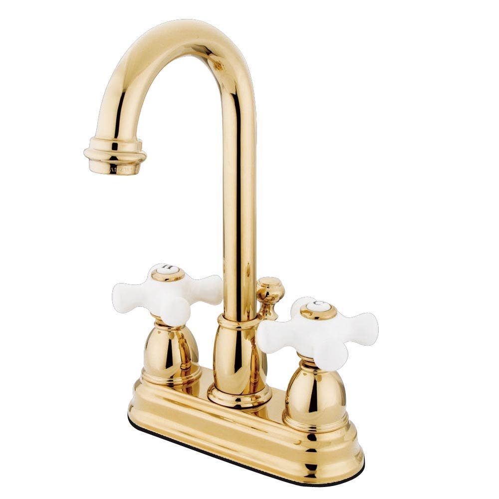 Kingston Brass KB361 Restoration Two Handle 4" Centerset Lavatory Faucet w/ Retail Pop-up w/ PX porcelain cross handles