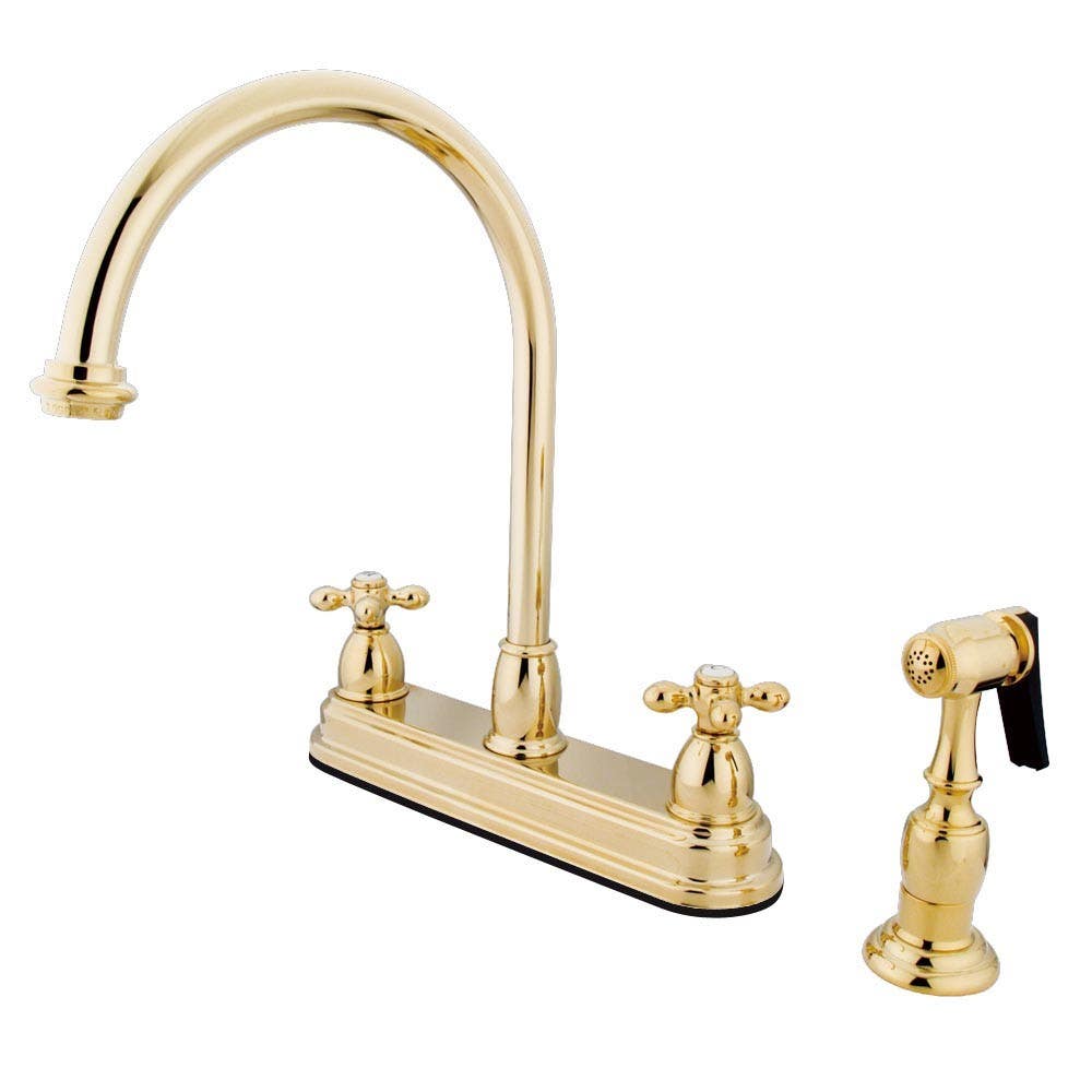 Kingston Brass KB375 Restoration Two Handle 8" Kitchen Faucet w/ Brass Sprayer & AXBS cross handles