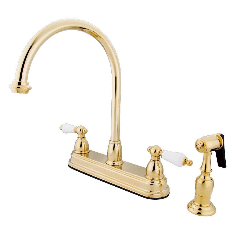 Kingston Brass KB375 Restoration Two Handle 8" Kitchen Faucet w/ Brass Sprayer & PLBS lever handles