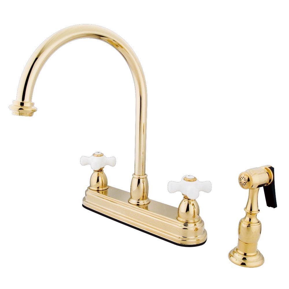Kingston Brass KB375 Restoration Two Handle 8" Kitchen Faucet w/ Brass Sprayer & PXBS cross handles