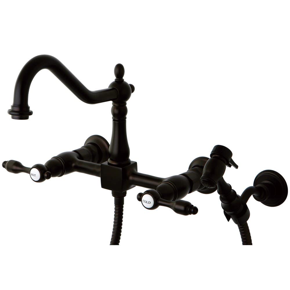 Kingston Brass KS124 Tudor 8" Center Kitchen Faucet w/ Brass Sprayer