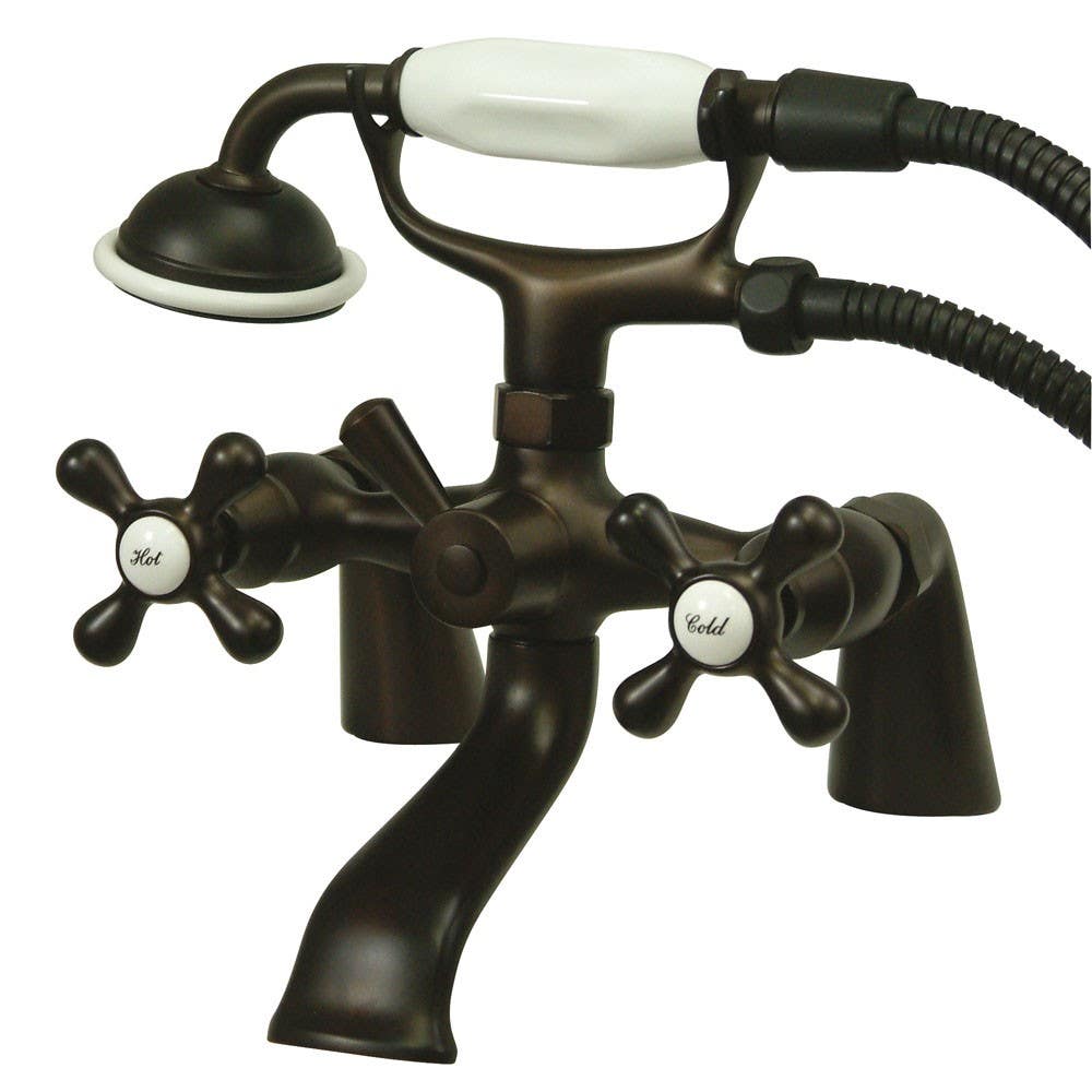 Kingston Brass KS267C Three-Handle 2-Hole Deck-Mount Clawfoot Tub Faucet with Hand Shower, Polished Chrome