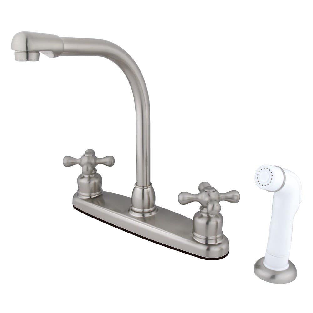 Kingston Brass KB71 Victorian High Arch Kitchen Faucet w/ White Sprayer w/ AX cross handles