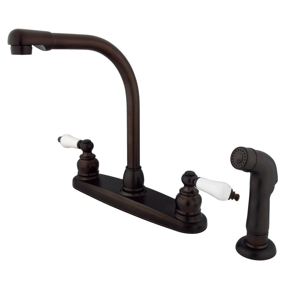 Kingston Brass KB71 Victorian High Arch Kitchen Faucet w/ Non-Metallic Sprayer w/ SP lever handles