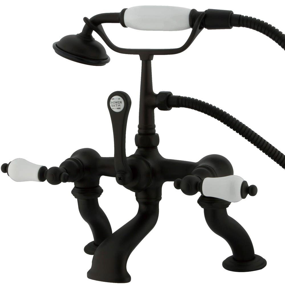 Kingston Brass CC41 Vintage Adjustable 3-3/8" - 10" Center Deck Mount Clawfoot Tub Filler w/ Porcelain levers