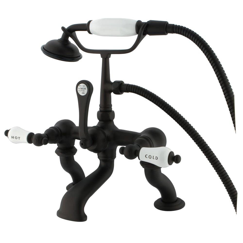 Kingston Brass CC41 Vintage Adjustable 3-3/8" - 10" Center Deck Mount Clawfoot Tub Filler w/ H&C Porcelain levers