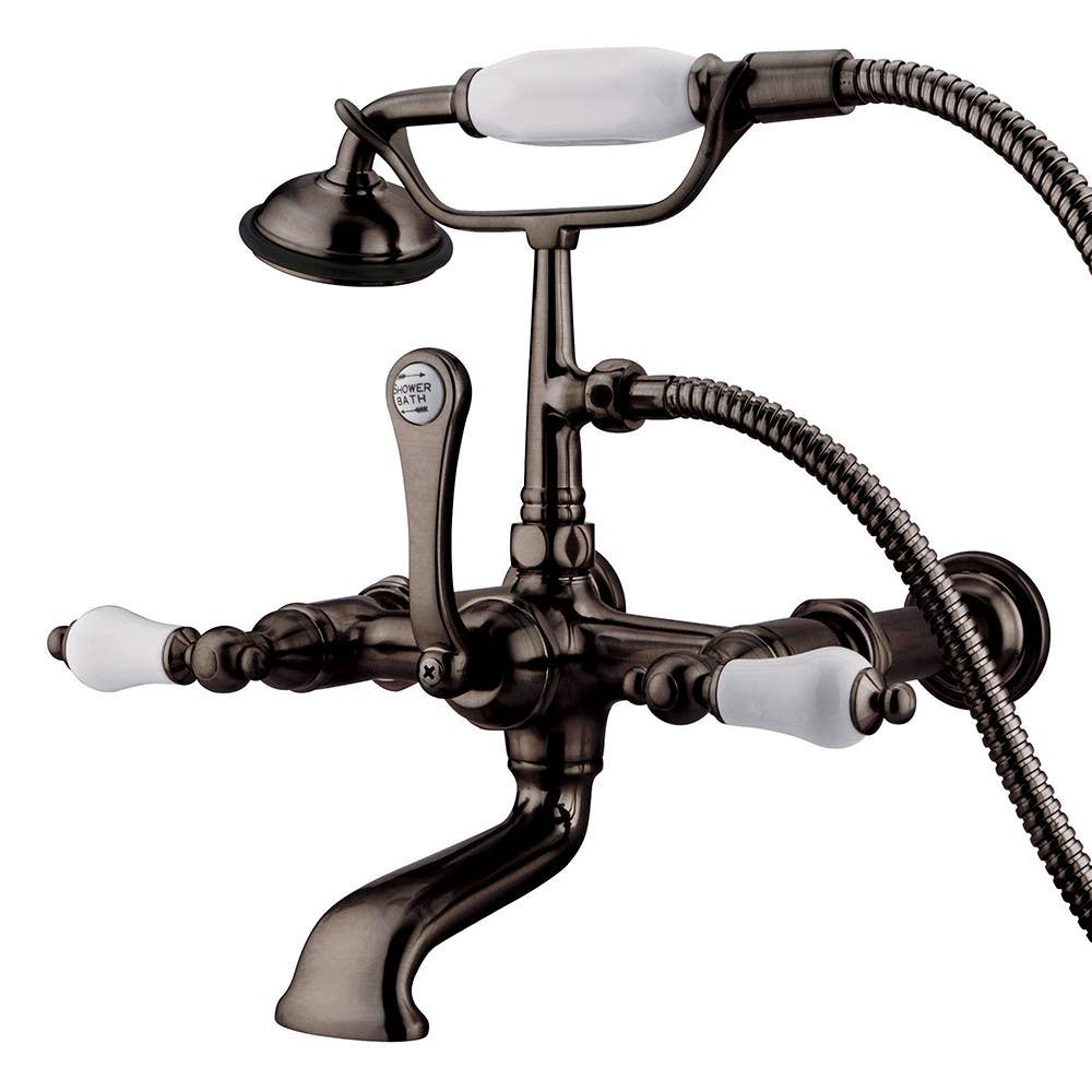 Kingston Brass CC543T Vintage Wall Mount Clawfoot Tub Filler w/ Hand & Shower w/ porcelain lever