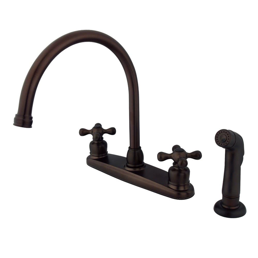 Kingston Brass KB72 Vintage Double Handle Goose Neck Kitchen Faucet w/ Sprayer & victorian cross handle