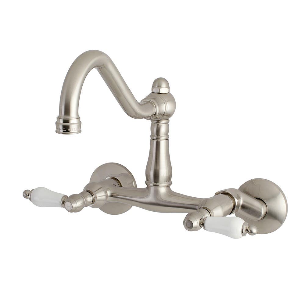 Kingston Brass KS322 Vintage Double Handle Wall Mount Kitchen Faucet w/ porcelain levers