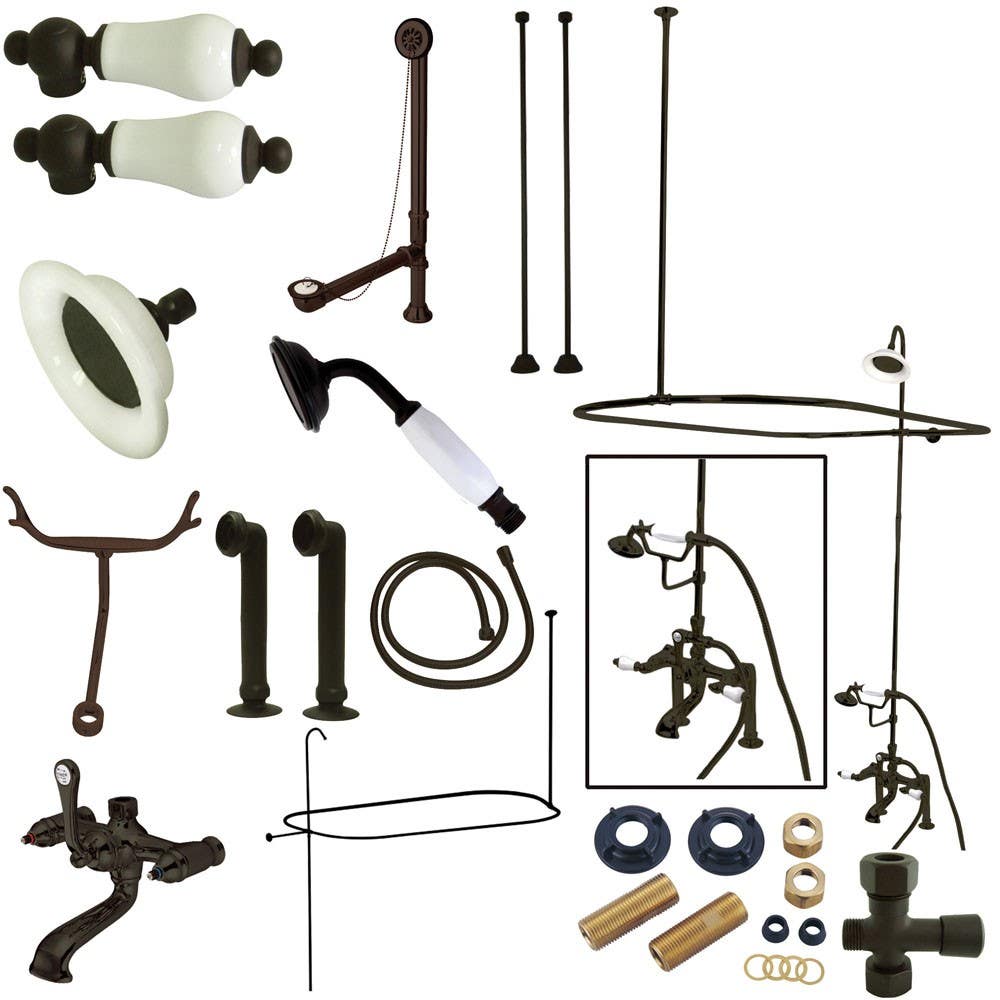 Kingston Brass CCK117 Vintage Deck Mount 7" Center Clawfoot Tub Fixture w/ Shower Riser Package