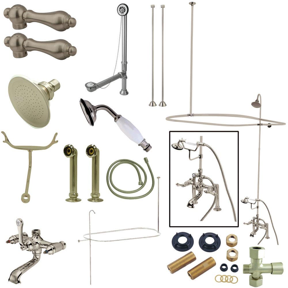 Kingston Brass CCK1178DAL Vintage Deck Mount 7" Center Clawfoot Tub Fixture w/ Shower Riser Package, Satin Nickel