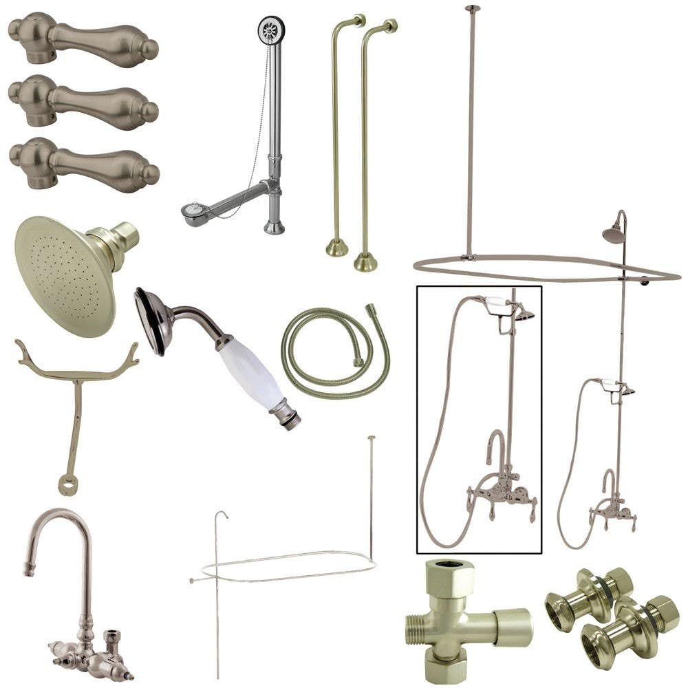 Kingston Brass CCK214 Vintage High Rise Gooseneck Clawfoot Tub & Shower Package w/ Metal Lever Handles