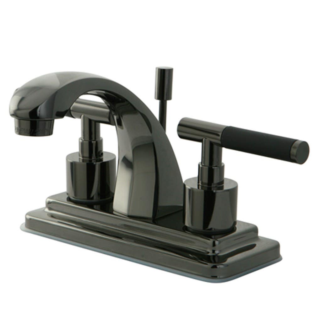 Kingston Brass NS4640DKL Water Onyx 4" centerset lavatory faucet w/ brass pop up drain, Black Nickel
