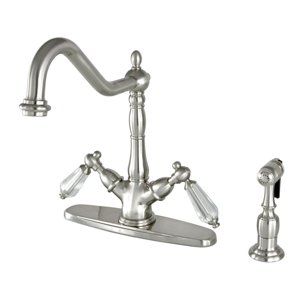 Kingston Brass KS123 Mono Deck Mount Kitchen Faucet with Brass Sprayer w/ cystal lever handles
