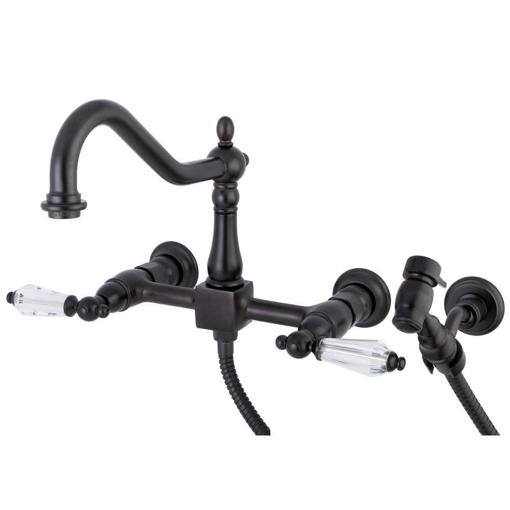 Kingston Brass KS124 Wall Mount 8" Centerset Kitchen Faucet with Brass Sprayer & cystal lever handles