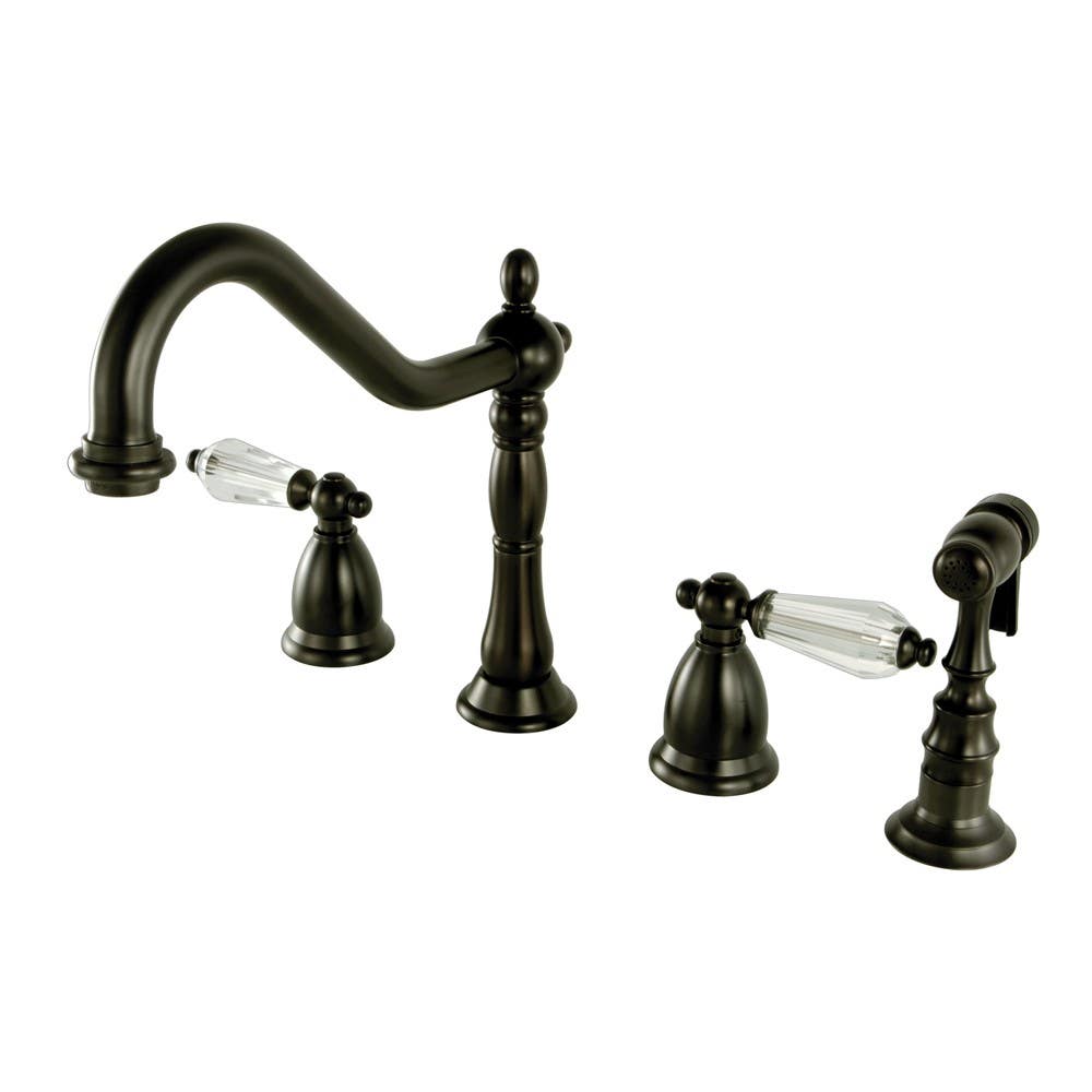 Kingston Brass KS179 Widespread Kitchen Faucet with Brass Sprayer & crystal lever handles