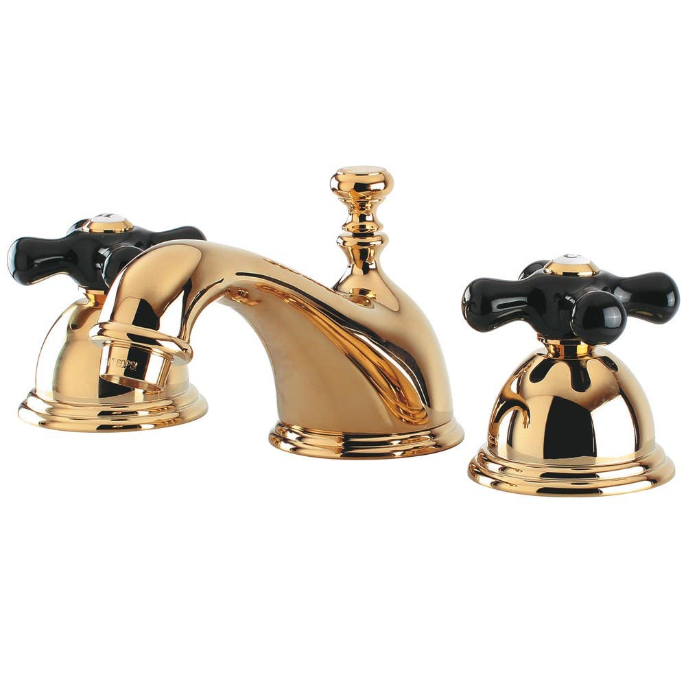 Kingston Brass KS396 Restoration Onyx Widespread Lavatory Faucet With Black Porcelain Cross Handle