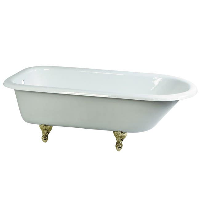 Kingston Brass VCTND673123T 67" Cast Iron Safe & Anti-Slide Roll Top Bathtub w/ Feet w/out Faucet Drillings