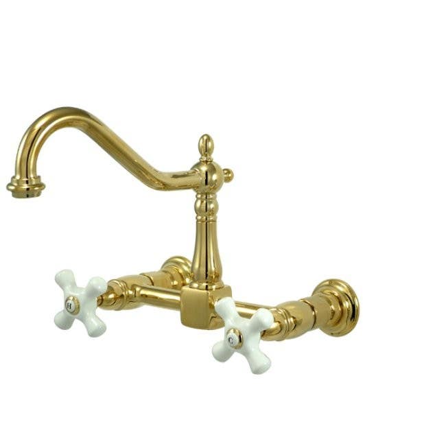 Kingston Brass KS124 Heritage 8" Center Wall Mount Kitchen Faucet & porcelain cross handles