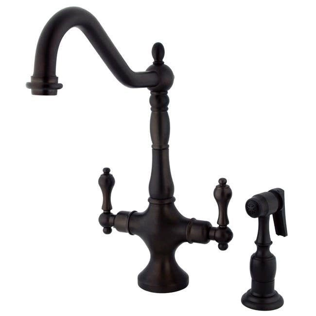 Kingston Brass KS177 Heritage Double Handle Kitchen Faucet w/ Brass Sprayer & ALBS lever handles