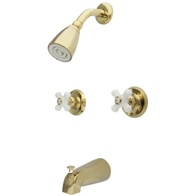 Kingston Brass KB24 Magellan Two Handle Tub & Shower Faucet w/ porcelain cross handles