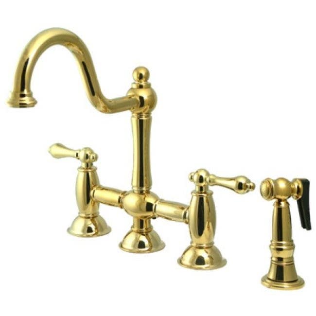 Kingston Brass KS379 Restoration 8" Deck Mount Kitchen Faucet w/ Brass Sprayer