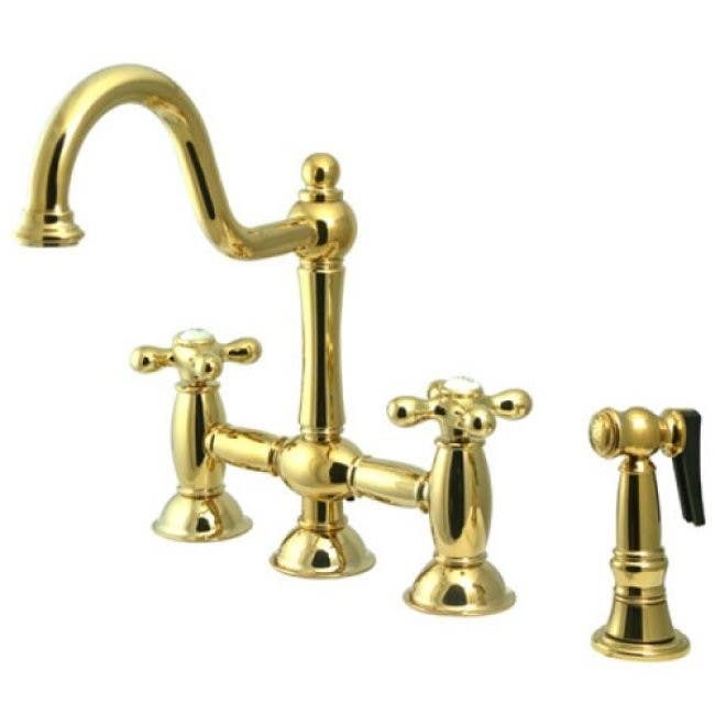 Kingston Brass KS379 Restoration 8" Deck Mount Kitchen Faucet w/ Brass Sprayer & AXBS cross handles